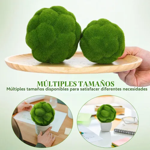 Vista 2 de Cabilock Bolas de musgo verde decorativas para rellenar cuencos, 2 piezas de centro de mesa artificiales, bolas topiarias, grandes y pequeñas, rocas