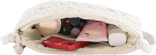 Vista 4 de CHIC DIARY Bolso de mano de paja para mujer, bolso de paja bohemio para verano, playa, tejido, sobre cartera de muñeca