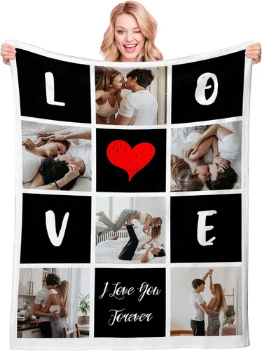 Vista 10 de Manta personalizada con texto fotográfico, manta personalizada con imagen para niños, madres, padres, amantes de mascotas, manta de franela