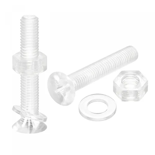 Vista 12 de uxcell Tornillos de máquina Phillips de plástico M6 x 0.472 in con tuercas y arandelas planas, pernos de máquina de cabeza plana de PC