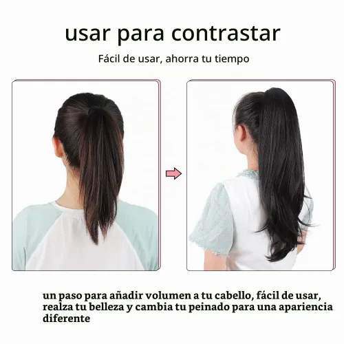 Vista 4 de Extensión de cola de caballo, 2 piezas de extensiones de cola de caballo negras de 24 pulgadas, clip de garra sintético para extensión de cola