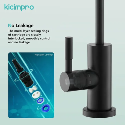 Vista 4 de Grifo de cocina Kicimpro de acero inoxidable con acabado negro mate RO, grifo de filtro de agua para fregadero de 0.59-1.37 pulgadas, grifo