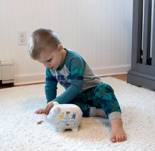 Vista 6 de Baby Essentials Mi primera alcancía, las primeras alcancías de bebé para niños y niñas (Azul)