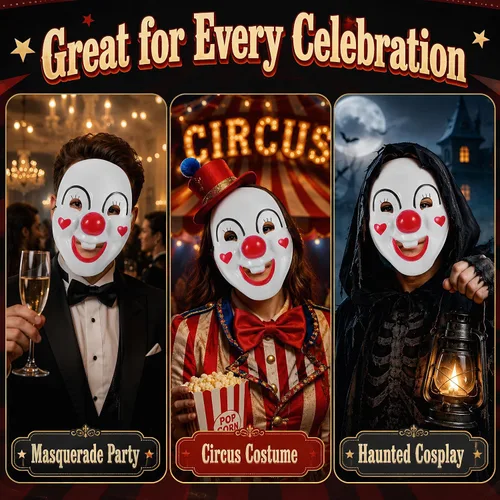 Vista 6 de 2 máscaras de payaso para mascarada, máscaras de payaso de cara completa, máscaras espeluznantes para cosplay, carnaval, fiesta, circo, accesorios