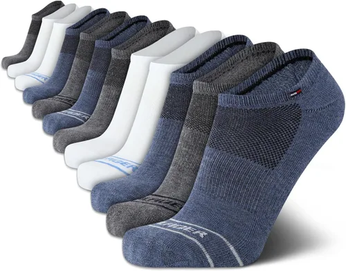 Vista 31 de Tommy Hilfiger Calcetines de corte bajo para hombre, paquete de 12 calcetines deportivos para correr que absorben la humedad para hombre