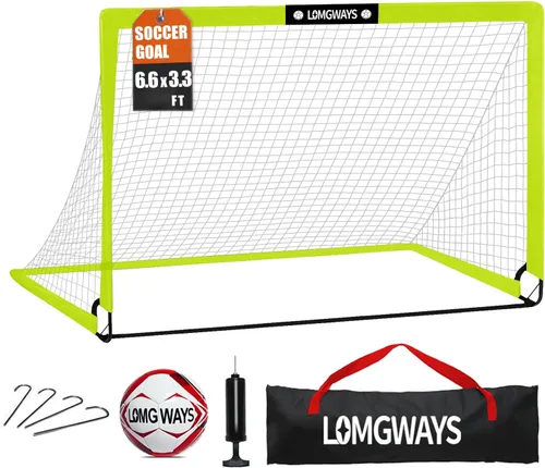 Vista 10 de LOMGWAYS Portería de fútbol – Red plegable para niños y jóvenes – Portería de fútbol interior + exterior con bolsa de transporte – Fácil instalación