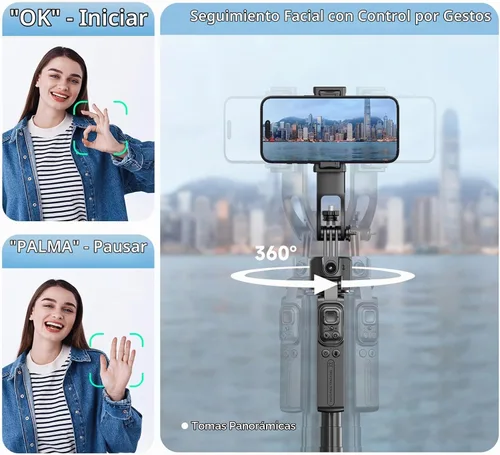 Vista 2 de Andoer Trípode de seguimiento automático de cara de 64 pulgadas con soporte, trípode de seguimiento de rotación de 360° con control remoto y control