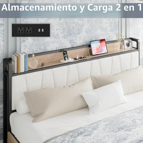 Vista 3 de LIKIMIO - Armazón de cama tamaño King con 4 cajones de almacenamiento, cama de plataforma con cabecera tapizada, resistente y estable, sin ruido,