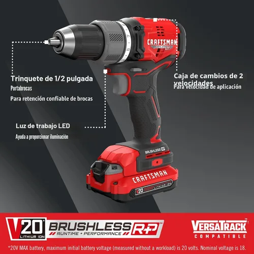 Vista 7 de CRAFTSMAN RP+ Kit de taladro/destornillador inalámbrico, con 2 baterías y cargador, sin escobillas (CMCD713C2)