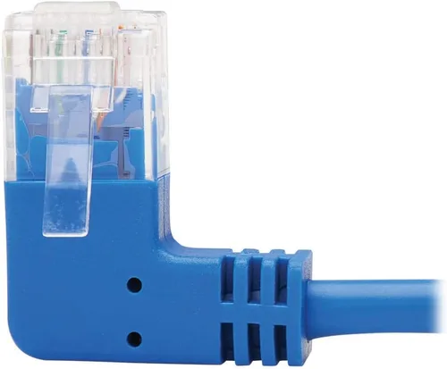 Vista 4 de Tripp Lite Cable Ethernet Cat6 en ángulo izquierdo, Cable de conexión de red UTP delgado moldeado Gigabit, azul, 1 pie (N204-S01-BL-LA)
