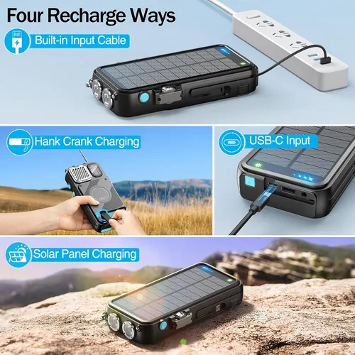 Vista 7 de Radio de emergencia y banco de energía solar de 22000 mAh, radio meteorológica FM NOAA, radio portátil con manivela Bluetooth, cargador de teléfono
