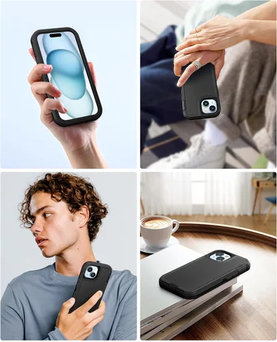 Vista 6 de Jelanry - Funda para iPhone 15 5G, protección resistente, resistente, color negro Dropproof & Dual-Layer Protective Back Cover with Port Anti