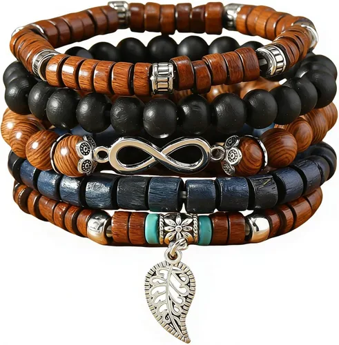 Vista 31 de Pulsera Gótica Ajustable de Cuero Trenzado Punk Multicapa de Estilo Grunge, Conjunto de Pulseras Emo con Brazalete de Metal, Envoltura
