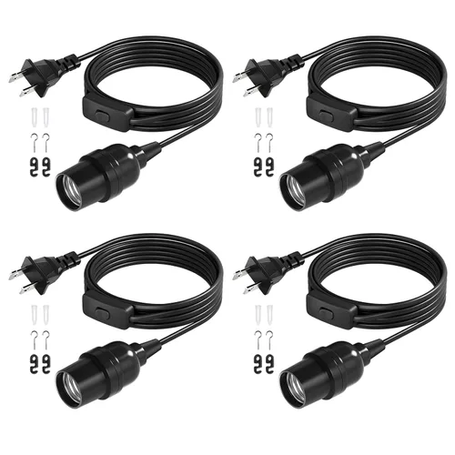 Vista 16 de DiCUNO Cable de extensión de linterna colgante E26, lámpara de control de interruptor de cable en línea para enchufar y apagar, 6.6 pies, negro