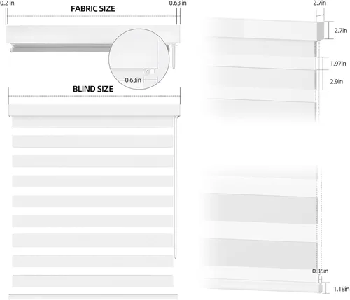 Vista 5 de Persianas de cebra de tamaño personalizado para ventanas de interior, filtrado de luz y oscurecimiento de habitación (color blanco)