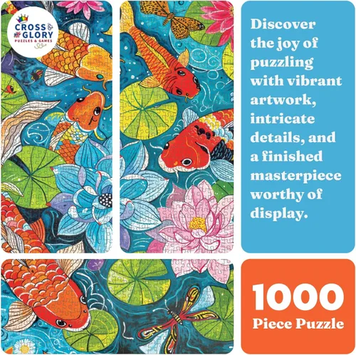 Vista 6 de Cross & Glory - Dragonfly Dreams: Koi & Lilies Adventure - Rompecabezas de 1000 piezas para adultos Temático único de la naturaleza Arte vibrante