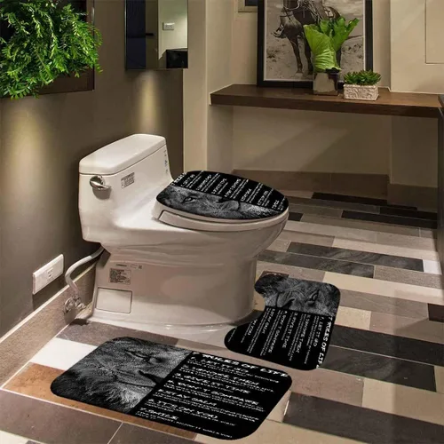 Vista 5 de Juego de 4 cortinas de ducha de rey león negro, citas inspiradoras, palabras motivacionales positivas y educativas, decoración de baño de animales