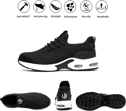 Vista 6 de LIWEGHT Zapatos de punta de acero para mujer, zapatos de seguridad ligeros para mujer, cómodos zapatos de punta de acero compuestos, zapatos