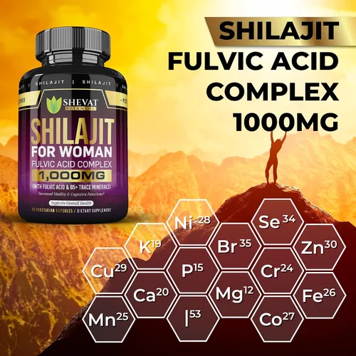 Vista 7 de Shilajit Cápsulas de 1000 mg – Shilajit puro para mujeres con ácido fúlvico orgánico para energía y apoyo inmunológico, suplementos minerales