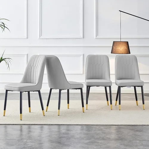 Vista 28 de Juego de 2 sillas de comedor modernas, color negro, sillas de cocina de piel sintética, sillas laterales tapizadas con patas de metal, sillas sin
