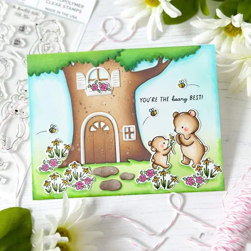 Vista 7 de Bear Hugs - Juego de sellos y troqueles para hacer tarjetas, sellos transparentes y troqueles de corte de metal para álbumes de recortes