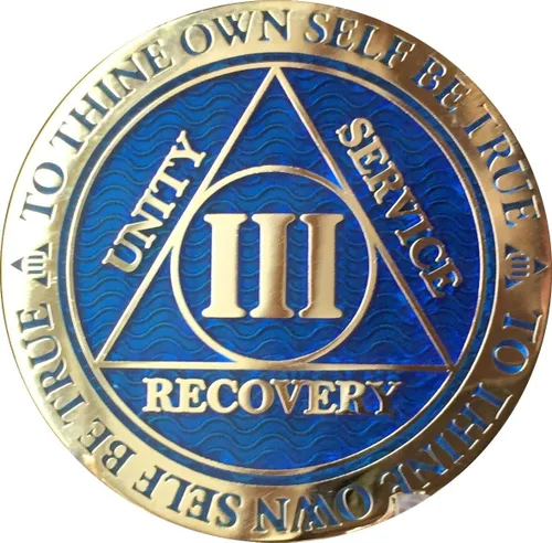 Vista 3 de Recoverychip 3 años Reflex Blue Gold Plated AA Medallion Alcohólicos Anónimo Sobriedad Chip, Azul