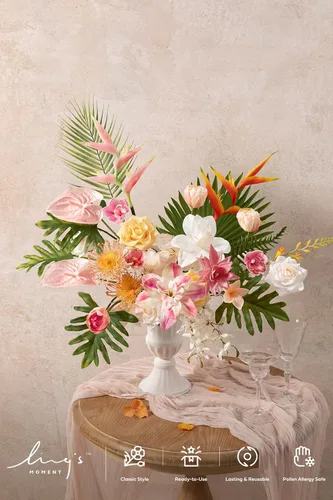 Vista 2 de Ling's moment Caja de flores artificiales de color rosa, sorbete tropical Grn-sorbete Tropical