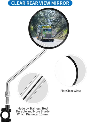 Vista 3 de Espejo Retrovisor de Manillar para Bicicleta, Universal Ajustable y Giratoria, Espejo Transparente para Bicicleta de Montaña, Bicicleta