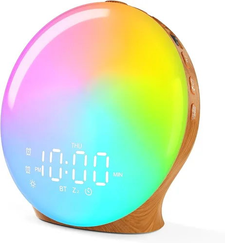 Vista 10 de JALL Reloj despertador Sunrise para dormitorios con máquina de sonido de ruido blanco, despertador de luz despertador para personas que duermen