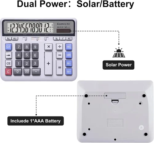 Vista 6 de Comix Calculadora de Escritorio Solar con Batería de Doble Alimentación con Pantalla LCD Grande de 12 Dígitos y Teclas de Computadora Grandes