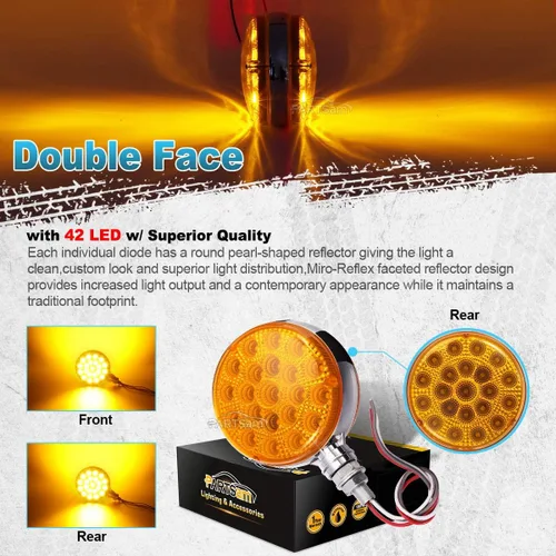Vista 3 de Partsam 2 luces LED redondas ámbar/ámbar de doble cara, señal de giro trasera y luces de estacionamiento, montaje en poste sellado, 42 luces LED