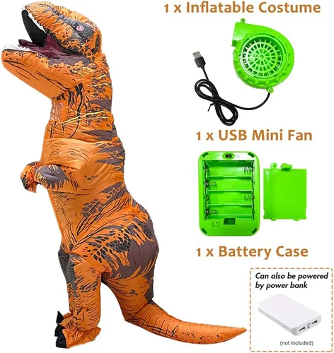 Vista 7 de Vsuna Disfraces de dinosaurio para adultos, disfraz de t rex para adultos, disfraz de dinosaurio inflable para Halloween, cosplay, fiesta, Navidad