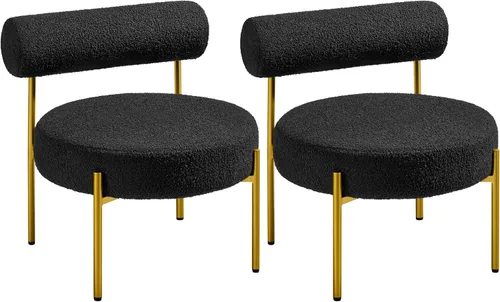 Vista 11 de Yaheetech Silla de tocador moderna acolchada con patas doradas para dormitorio, sala de maquillaje, oficina en casa, negro