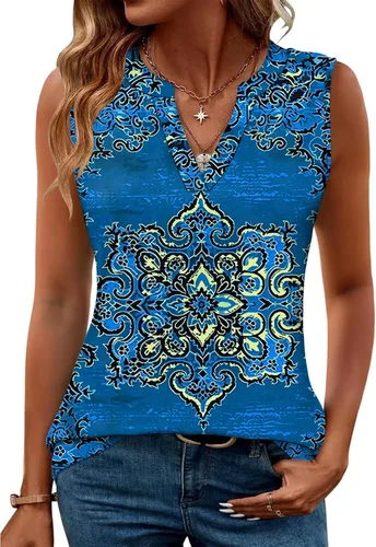 Vista 42 de Romanstii Camisas sin mangas para mujer, estilo casual, de verano, cuello en V, blusas elegantes, túnica