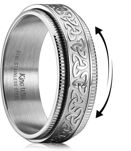 Vista 19 de King Will Anillo giratorio de acero inoxidable 316L para hombres y mujeres, 0.315 in de dragón/nudo celta, anillo para ansiedad para aliviar