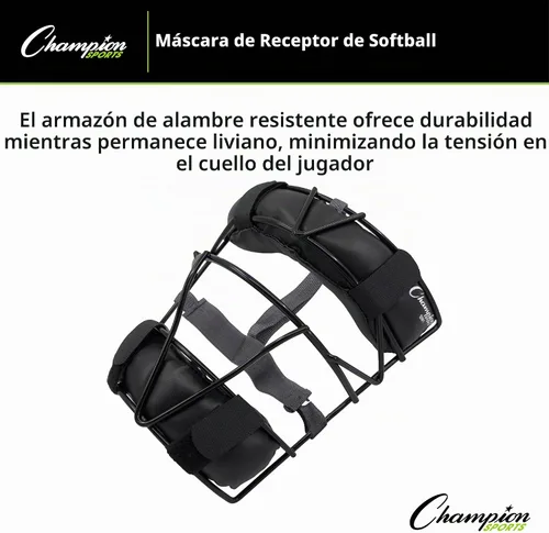 Vista 8 de Champion Sports Máscara de receptor de sóftbol, ligera con marco de alambre duradero, máscara de receptor de arnés ajustable, ajuste cómodo