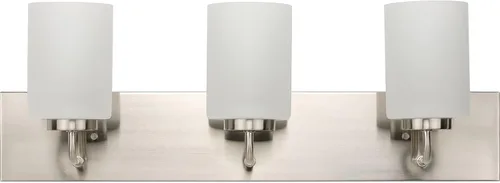 Vista 35 de Progress Lighting Merry Collection - Lámpara de tocador de baño de transición de cristal grabado en níquel cepillado (1 luz)