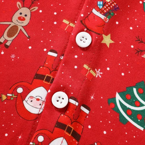 Vista 6 de JEELLIGULAR Conjunto de pantalones cortos y camisa con botones y estampado de Papá Noel para niños pequeños