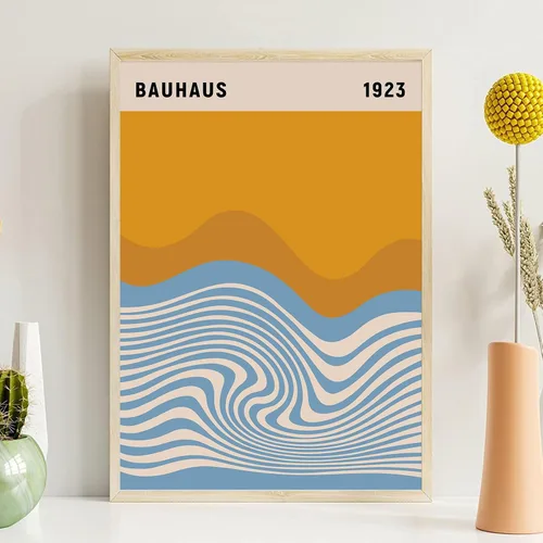 Vista 14 de Bauhaus - Arte de pared moderno de mediados de siglo, póster geométrico de Bauhaus, bloque de color azul y naranja, impresiones artísticas