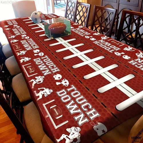 Vista 5 de KatchOn, XtraLarge - Mantel de fútbol – Paquete de 3 Decoraciones de fiesta de fútbol Mantel de campo de fútbol marrón Mantel de touchdown