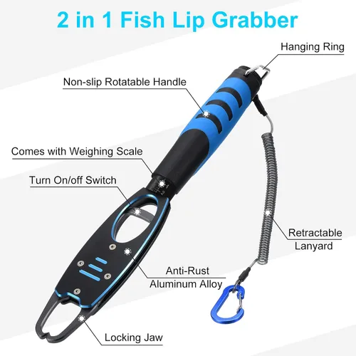 Vista 5 de PATIKIL Clip de labios de pescado con escala, 40 libras (39.7 lbs) de aleación de aluminio, clip de labios de pesca profesional, herramienta de Azul