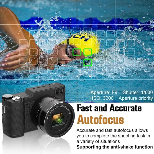 Vista 5 de Cámara digital 4K para fotografía, enfoque automático, cámara de vlogging de 48 MP para YouTube, cámara compacta de zoom digital 8X, pantalla de 3