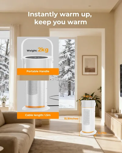 Vista 7 de Calentador de espacio: calentadores de espacio portátiles de 1500 W para uso en interiores, calentador eléctrico de cerámica PTC con control remoto
