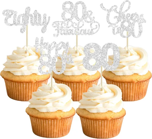 Vista 31 de Paquete de 30 adornos para cupcakes con purpurina de doble dígito para cumpleaños de 10 años, para cumpleaños, aniversario, fiesta, suministros