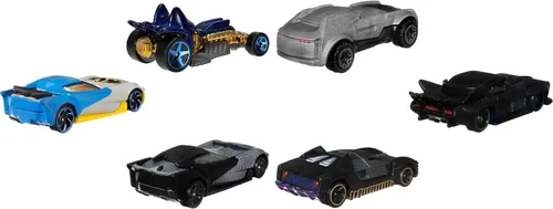 Vista 4 de Hot Wheels Paquete de 6 autos de juguete, juego de 6 vehículos de personajes de Batman a escala 1:64, inspirados en varios personajes
