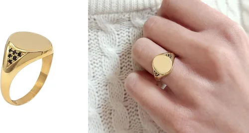 Vista 5 de Elegante joyero para mujer, anillo chevalier de diamantes en oro macizo de 9k, 14k y 18k, personalizado con iniciales, anillo de símbolo