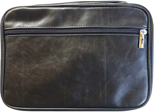 Vista 5 de Funda de piel envejecida para Biblia con bolsillo con cremallera y asa