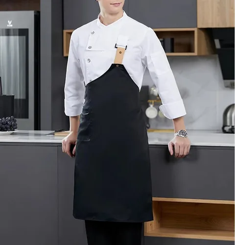 Vista 3 de Chaqueta de chef de moda para hombre, transpirable, transpirable, con ventilación oculta, uniforme de chef (abrigo+delantal)