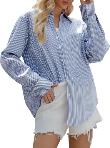 Vista 16 de Esabel.C Camisas de manga larga con botones para mujer, ajuste regular, blusa de trabajo elástica