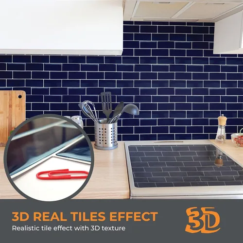 Vista 3 de WALPLUS - 12 Hojas de azulejos adhesivos 3D, 12 x 6 pulgadas, despega y pega, para loseta en muro, cocina, baño y metro, adorno resistente al calor
